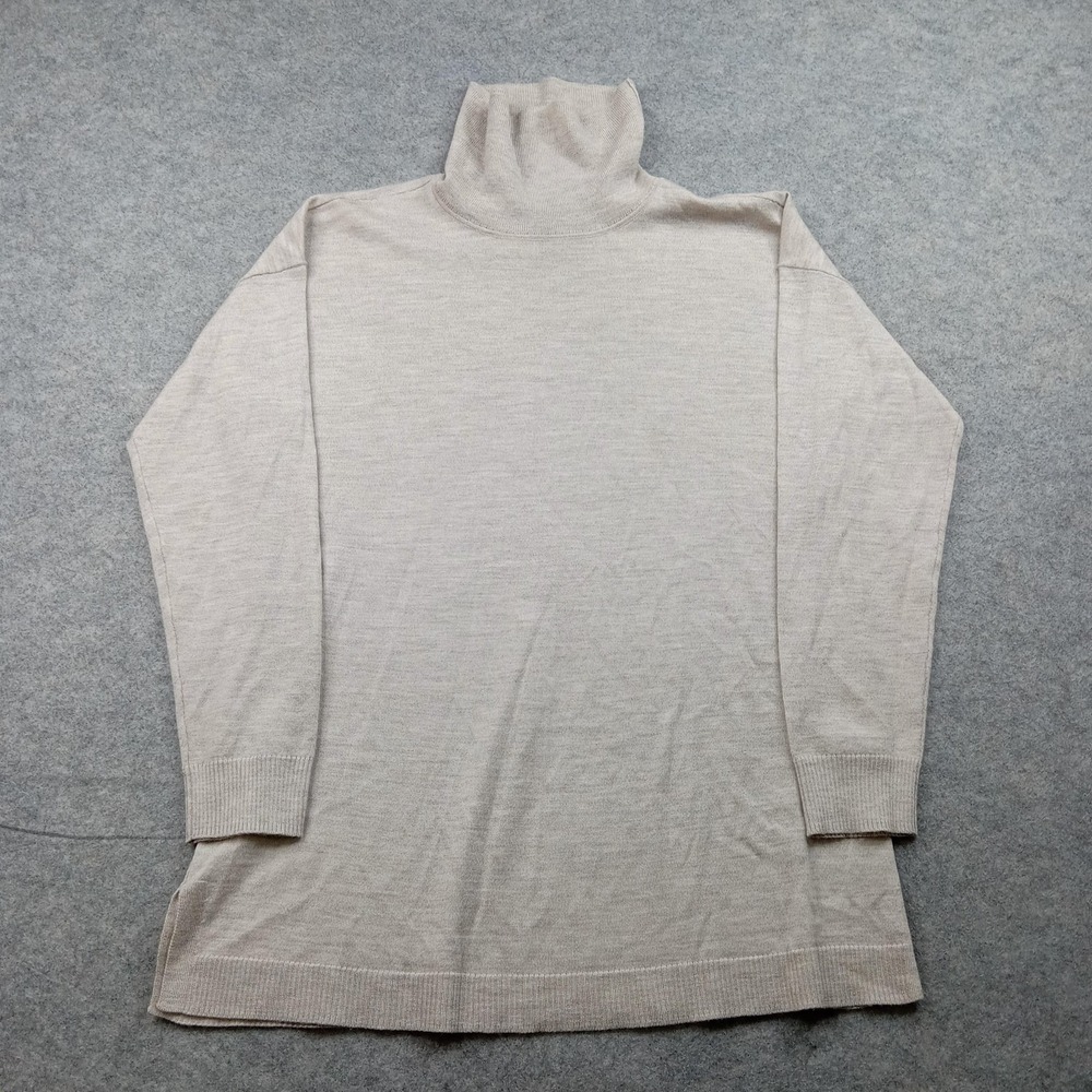 Talbots Sweater‎ Womens Large Beige 100% Merino Wool Turtleneck Knit Pullover